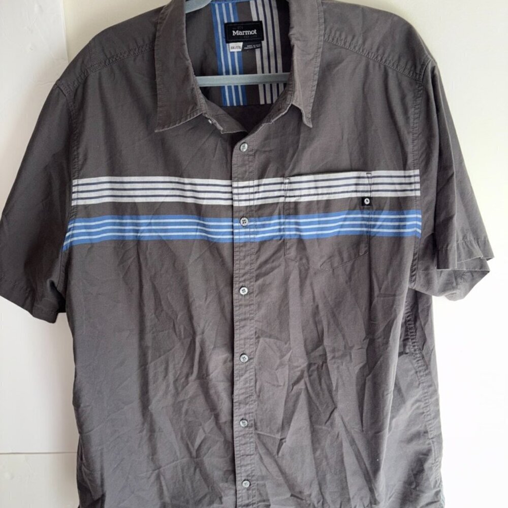 Marmot Men's Vista Shirt Air Blue Short Sleeve Collar Gray Blue White XXL
